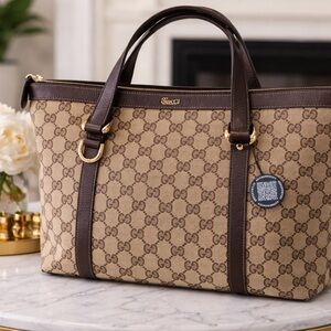 Gucci Tan and Brown GG Canvas Tote